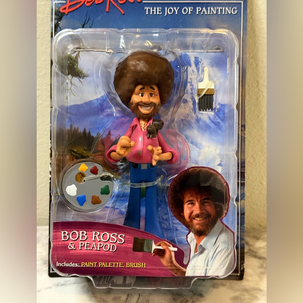 NECA Toony Classics Bob Ross & Peapod action figure, stands approx. 6 in. tall